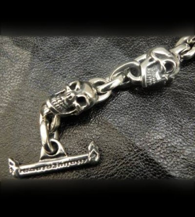 Photo4: Half Skull & Chain Links Bracelet