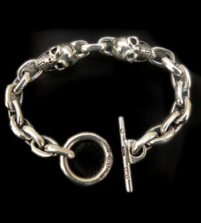 Photo1: Skull Pins With Small Oval Chain Links Bracelet