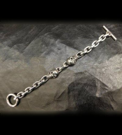 Photo2: Skull Pins With Small Oval Chain Links Bracelet