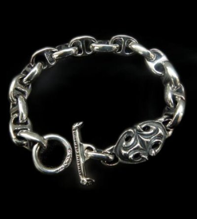 Photo1: Half sculpted oval with half smooth anchor links bracelet