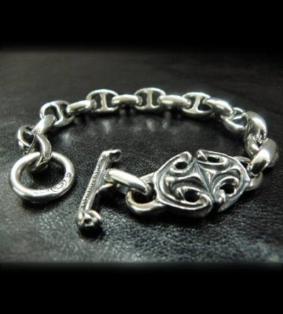 Photo4: Half sculpted oval with half smooth anchor links bracelet