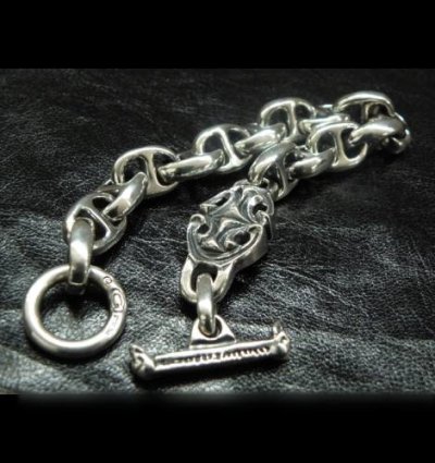 Photo2: Half sculpted oval with half smooth anchor links bracelet