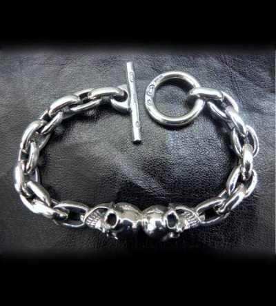 Photo3: W-face skull ID with small oval links bracelet