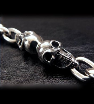 Photo4: W-face skull ID with small oval links bracelet