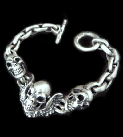 Photo1: Skull wing with 2skulls bracelet