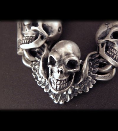 Photo3: Skull wing with 2skulls bracelet