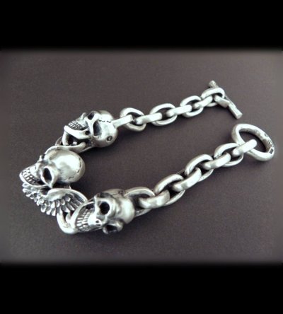 Photo2: Skull wing with 2skulls bracelet