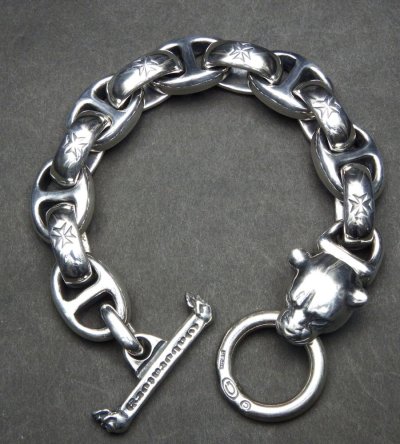 Photo2: Panther With Maltese Cross H.W.O & Smooth Anchor Links Bracelet