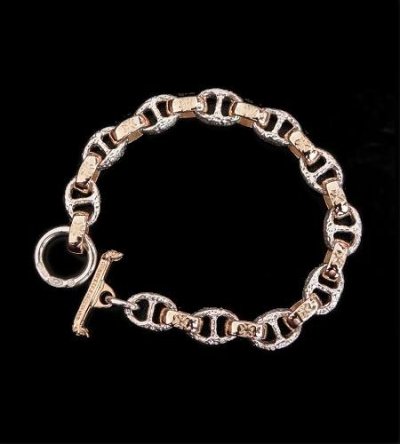 Photo1: Quarter Chiseled anchor chain with 10k gold maltese cross H.W.O links bracelet