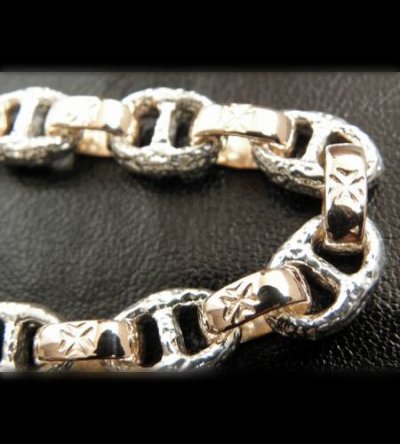 Photo4: Quarter Chiseled anchor chain with 10k gold maltese cross H.W.O links bracelet