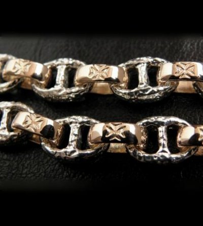 Photo5: Quarter Chiseled anchor chain with 10k gold maltese cross H.W.O links bracelet