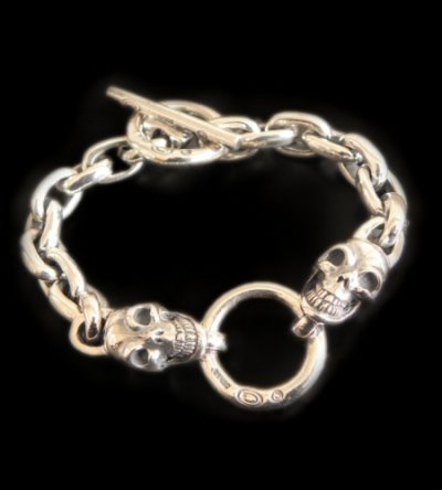 Photo1: 2Skulls With Small Oval Links Bracelet