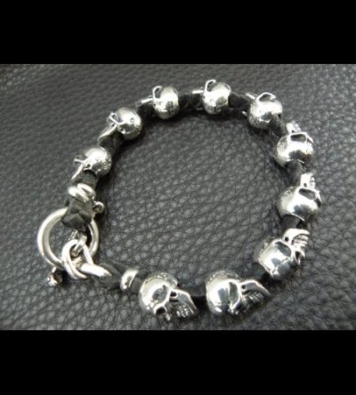 Photo2: Half size 10 skulls braid leather bracelet