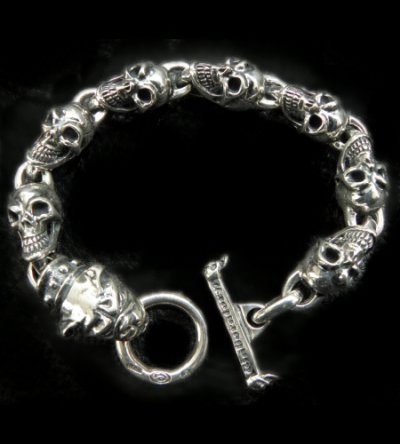 Photo1: Stud Bolo Neck Old Bulldog With 7-Skull Links Bracelet