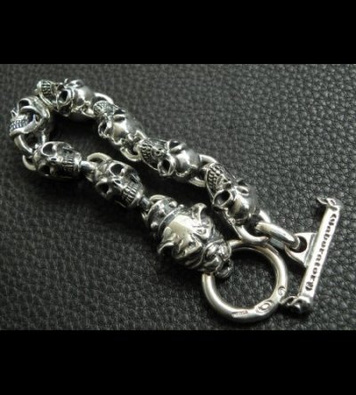 Photo2: Stud Bolo Neck Old Bulldog With 7-Skull Links Bracelet