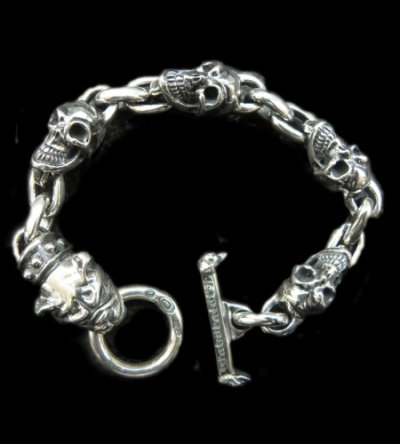 Photo1: Stud Bolo Neck Old Bulldog With 4Skulls & Small Oval Links Bracelet