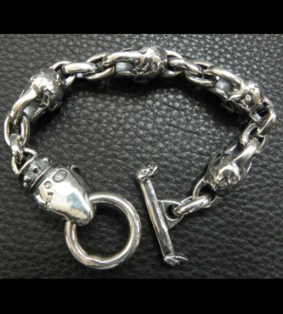 Photo2: Stud Bolo Neck Old Bulldog With 4Skulls & Small Oval Links Bracelet