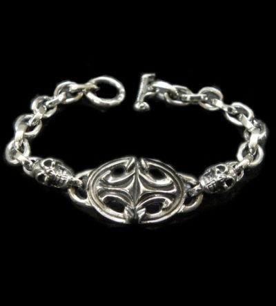 Photo1: Quarter Sculpted Oval ID With 2Skulls & Small Oval Links Bracelet