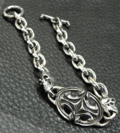 Photo2: Quarter Sculpted Oval ID With 2Skulls & Small Oval Links Bracelet