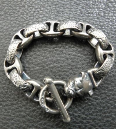 Photo2: Bulldog With Textured H.W.O & Smooth Anchor Links Bracelet