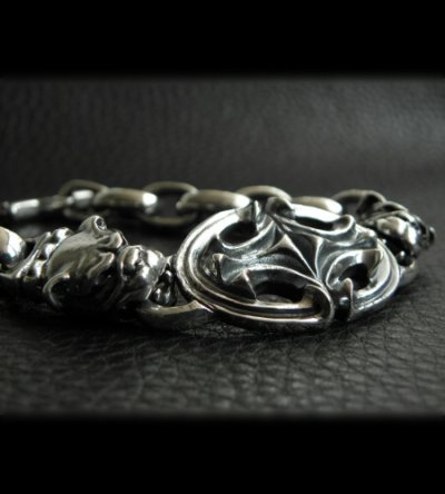 Photo2: Half Sculpted Oval With 2 Old Bulldog & Smooth H.W.O, Anchor Chain Bracelet