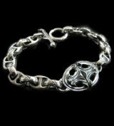 Quarter Sculpted Oval With All H.W.O & Anchor Chain Links Bracelet