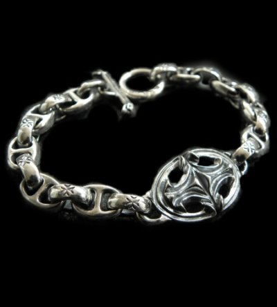 Photo1: Quarter Sculpted Oval With All H.W.O & Anchor Chain Links Bracelet