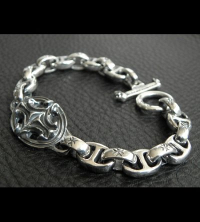 Photo2: Quarter Sculpted Oval With All H.W.O & Anchor Chain Links Bracelet