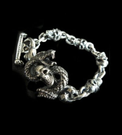 Photo1: Half Snake Born With 4Skulls Bracelet