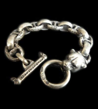 Photo1: Panther With Smooth H.W.O & Textured Anchor Chain Links Bracelet