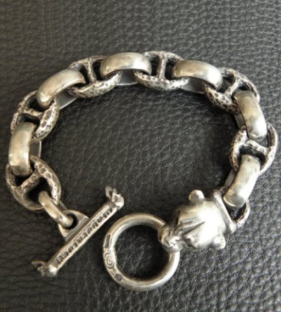 Photo2: Panther With Smooth H.W.O & Textured Anchor Chain Links Bracelet