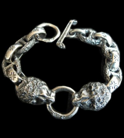 Photo1: 2Lions With H.W.O & Chiseled Anchor Links Bracelet