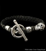 Skull On Braid Leather Bracelet With Phantom T-bar