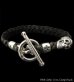 Photo1: Skull On Braid Leather Bracelet With Phantom T-bar (1)