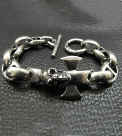 Photo2: Skull Round Zip Pull With Smooth H.W.O & Anchor Links Bracelet