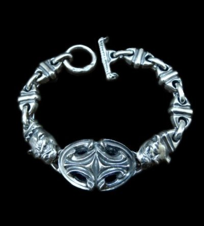 Photo1: Half Sculpted Oval With Old Bulldog & Bulldog & Small Oval, Boat Chain Bracelet