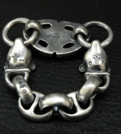 Photo2: Sculpted Oval With 2medium Long Neck Panthers & Smooth H.W.O Anchor Links Bracelet