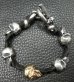 Photo3: 18k Gold Single Skull In All Skull Links Braid Leather Bracelet