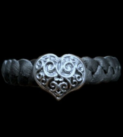 Photo1: Single Heart Braid Leather Bracelet