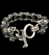 Heavy Wide Small Bike Chain With 4Skulls D-Loop Bracelet