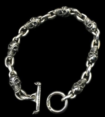 Photo1: Quarter Skull & Half Small Oval Links Bracelet