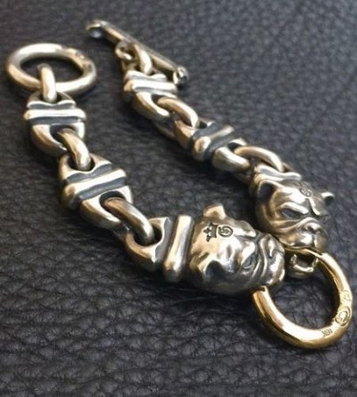 Photo2: 18K Gold O-ring With 2 Bulldogs & 4 Boat Links Bracelet