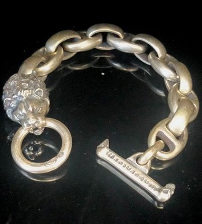 Photo1: Lion With H.W.O & Smooth Anchor Links Bracelet