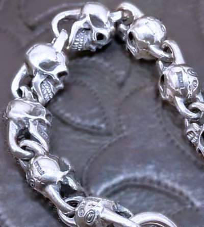 Photo2: All Skulls Link Master Classic T-bar Bracelet