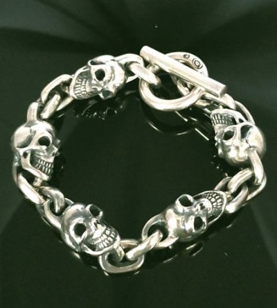 Photo1: Skull & Small Oval Chain Link Master Classic T-bar  Bracelet