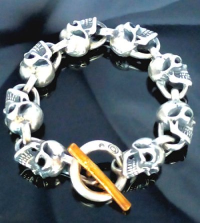 Photo1: All Skulls Link Pure Gold Wrap Master Classic T-bar Bracelet