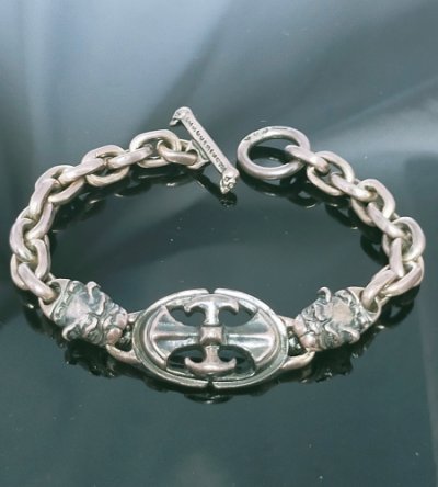 Photo1: Quarter Battle AX Oval ID With 2 Quarter Old Bulldog & Small Oval Links Bracelet