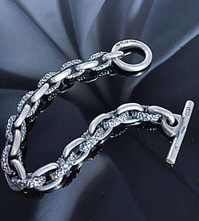 Photo2: Small Oval &Textured Small Oval Chain Links Bracelet