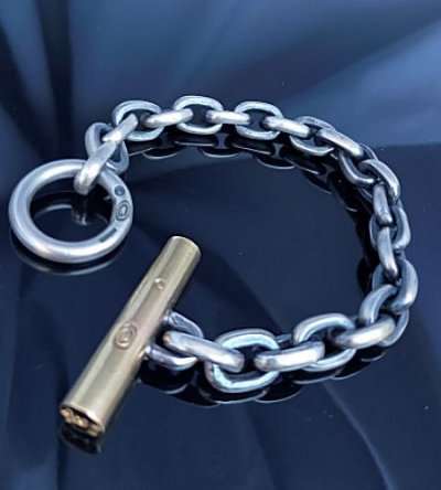 Photo1: 18k Gold Ultimate T-bar With Small Oval Chain Links Bracelet