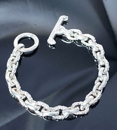 Photo2: Half Small Oval & Chiseled Small Oval Chain Links Bracelet (Platinum Finish)